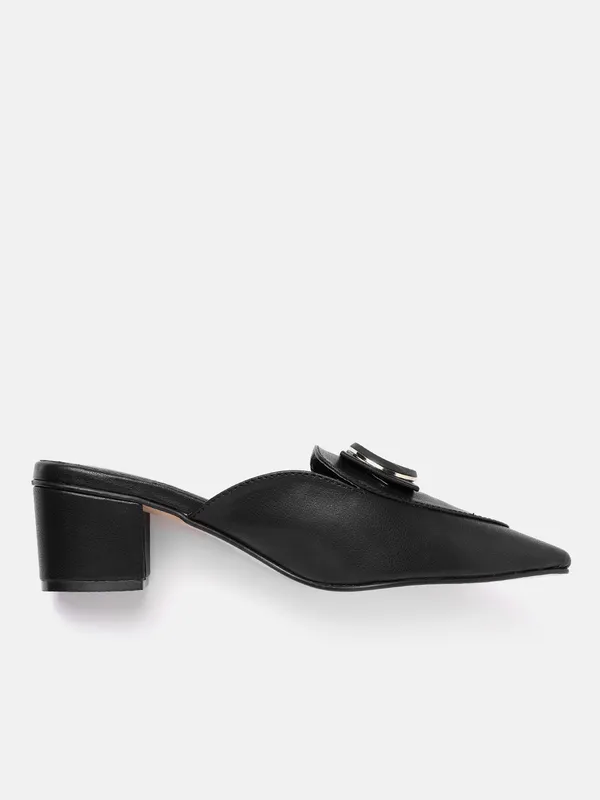 Black_Synthetic_Buckle_Detail_Block_Heeled_Mules_For_Women_(_2_Inch_)