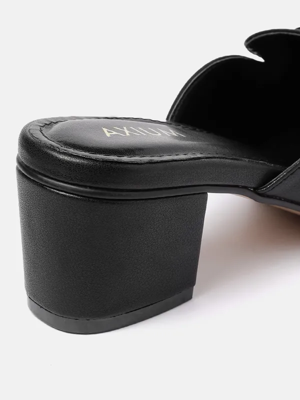 Black_Synthetic_Buckle_Detail_Block_Heeled_Mules_For_Women_(_2_Inch_)