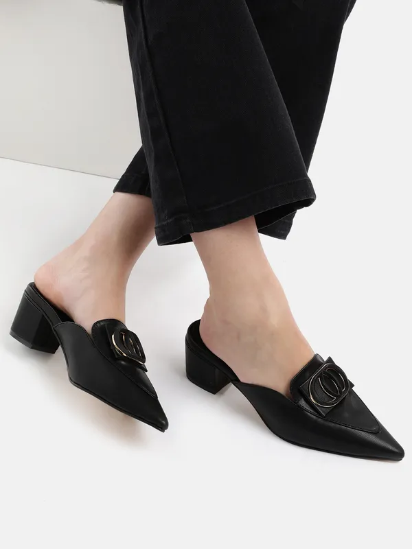Black_Synthetic_Buckle_Detail_Block_Heeled_Mules_For_Women_(_2_Inch_)