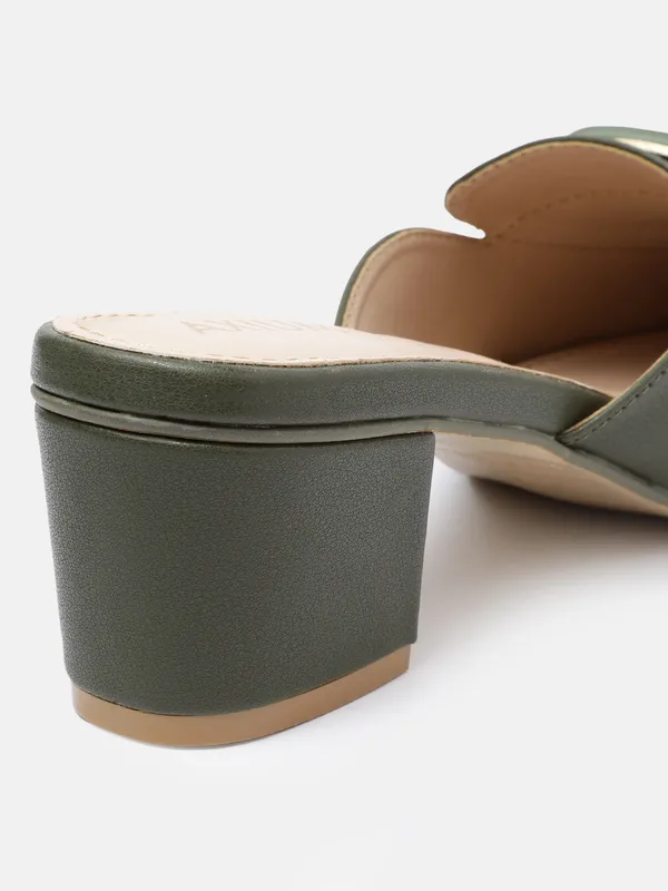 Green_Synthetic_Buckle_Detail_Block_Heeled_Mules_For_Women_(_2_Inch_)