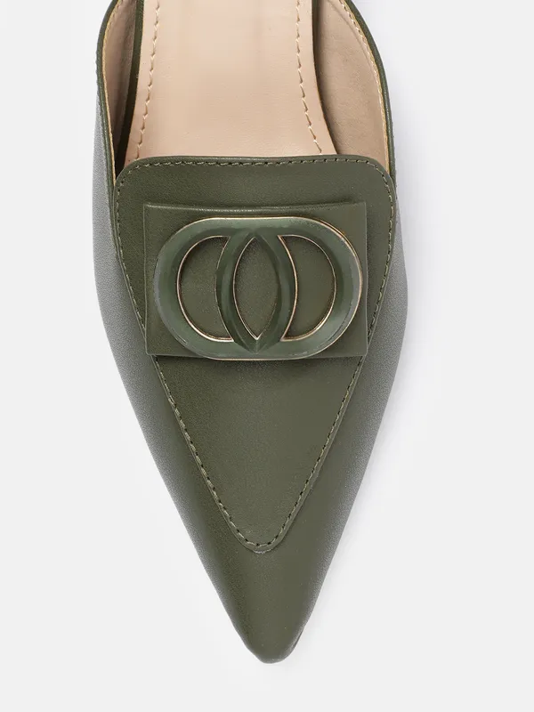 Green_Synthetic_Buckle_Detail_Block_Heeled_Mules_For_Women_(_2_Inch_)