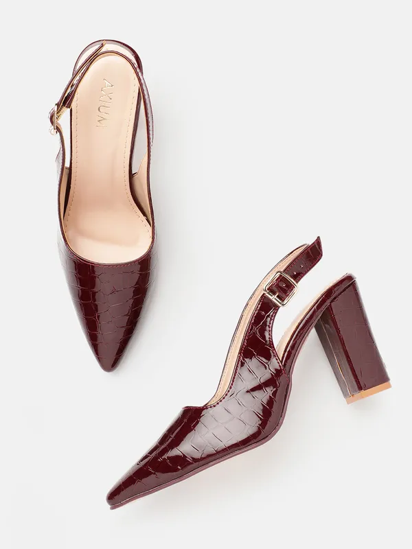 AXIUM_Women's_Maroon_Buckle_embellished_Block_Heels,_3.5inch_(BLY247)