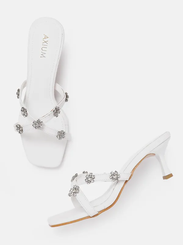 White_Synthetic_White_Stone_Embellished_Heels_For_Women_(2.5_Inch)