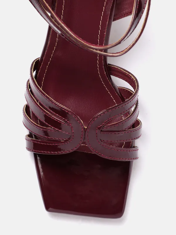 Maroon_Synthetic_Patent_Maroon_Lace-Up_Heel_Sandals_For_Women_(3_Inch)