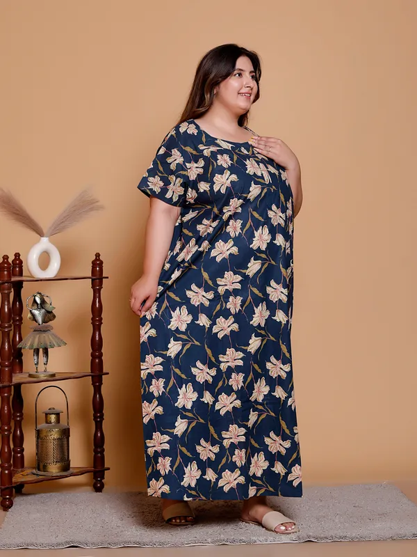NEVY_BLUE_Cotton_Nighty_for_women,_Printed_Short_Sleeve._(yellow)