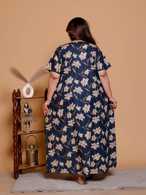 NEVY_BLUE_Cotton_Nighty_for_women,_Printed_Short_Sleeve._(yellow)