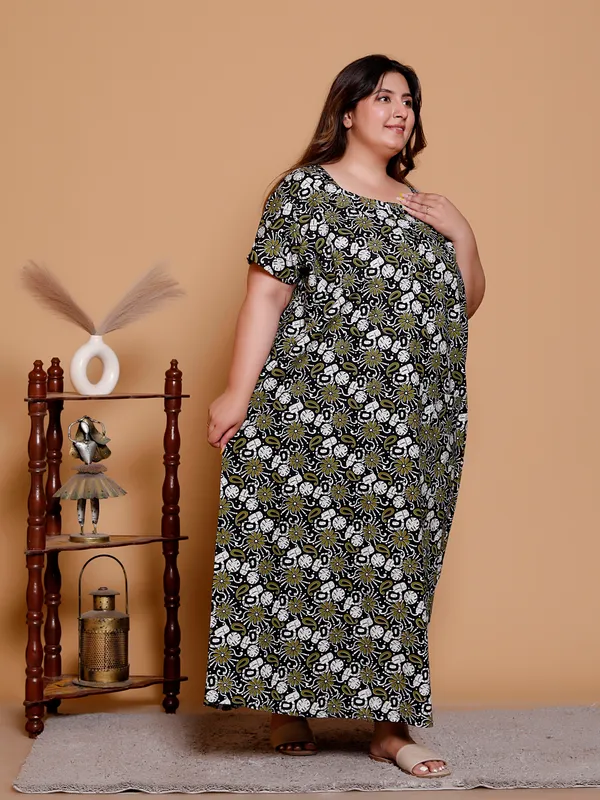 Black_&_Green_Everyday_Cotton_Maxi_Maxi_Printed_Short_Sleeve__For_Women