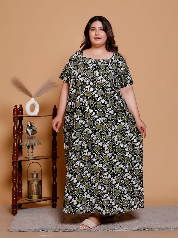 Black_&_Green_Everyday_Cotton_Maxi_Maxi_Printed_Short_Sleeve__For_Women