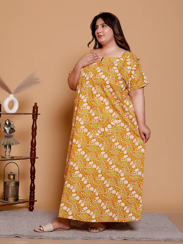Dark_Yellow_Everyday_Cotton_Maxi_Maxi_Printed_Short_Sleeve__For_Women