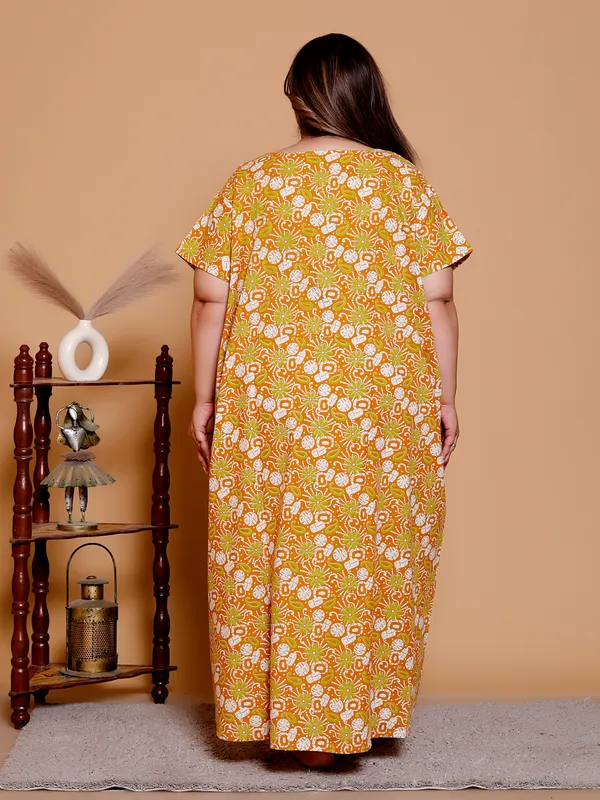 Dark_Yellow_Everyday_Cotton_Maxi_Maxi_Printed_Short_Sleeve__For_Women