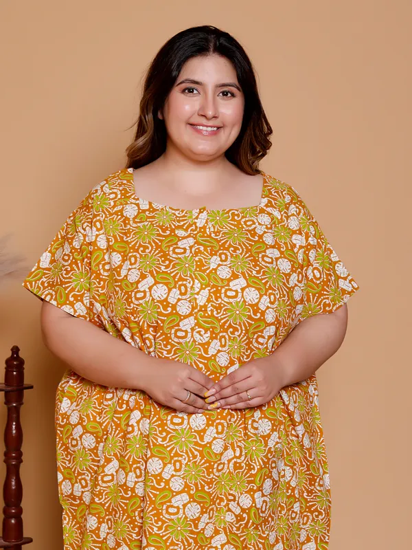 Dark_Yellow_Everyday_Cotton_Maxi_Maxi_Printed_Short_Sleeve__For_Women