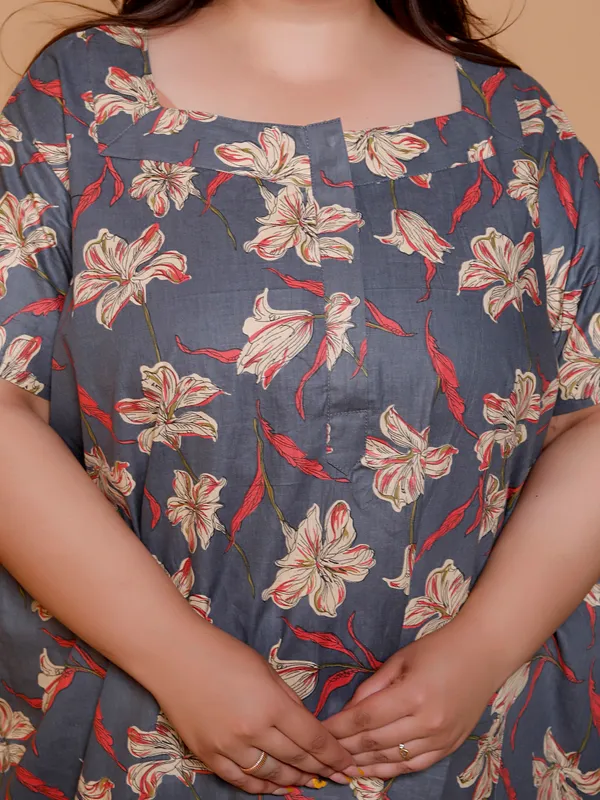 Grey_Floral_Everyday_Cotton_Printed_Sleeveless_Knee_Length_Nightdress_For_Women