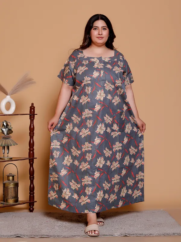 Grey_Floral_Everyday_Cotton_Printed_Sleeveless_Knee_Length_Nightdress_For_Women