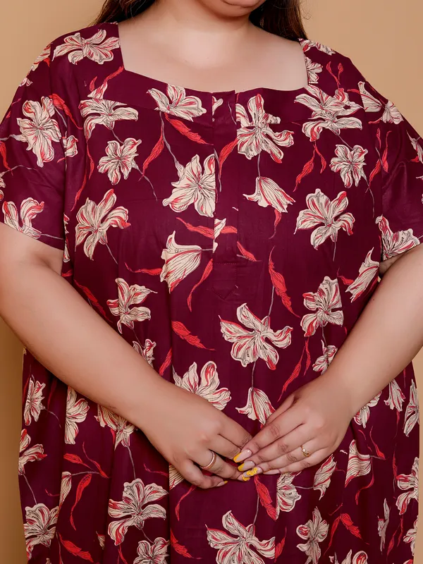 DARK_RED_Everyday_Cotton_Printed_Stylish_Sleeves_Nighty_For_Women