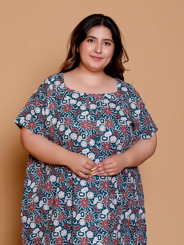 Dark_Green_Everyday_Cotton_Maxi_Printed_Stylised_Sleeves_Nighty_For_Women