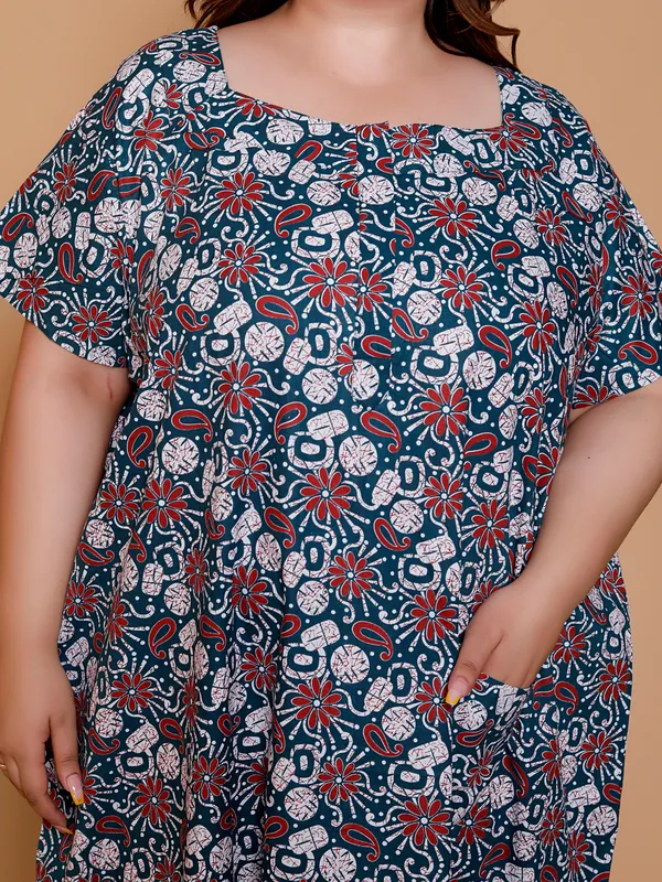 Dark_Green_Everyday_Cotton_Maxi_Printed_Stylised_Sleeves_Nighty_For_Women
