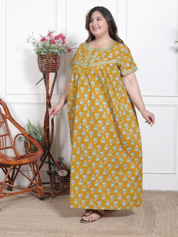 Stylish_&_Elegant__Cotton_Maxi_Printed_Short_Sleeves_Nighty_For_Women