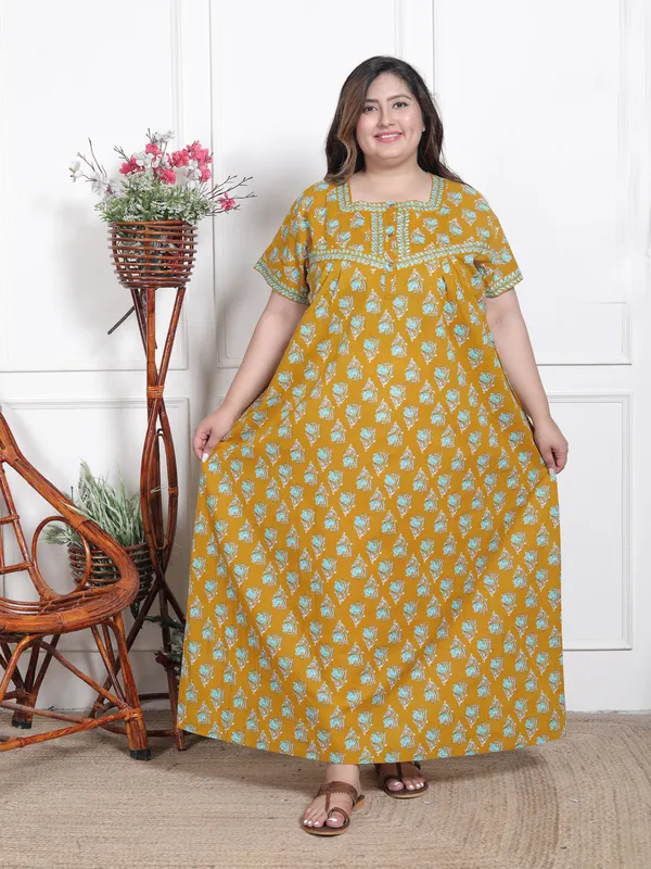 Stylish_&_Elegant__Cotton_Maxi_Printed_Short_Sleeves_Nighty_For_Women