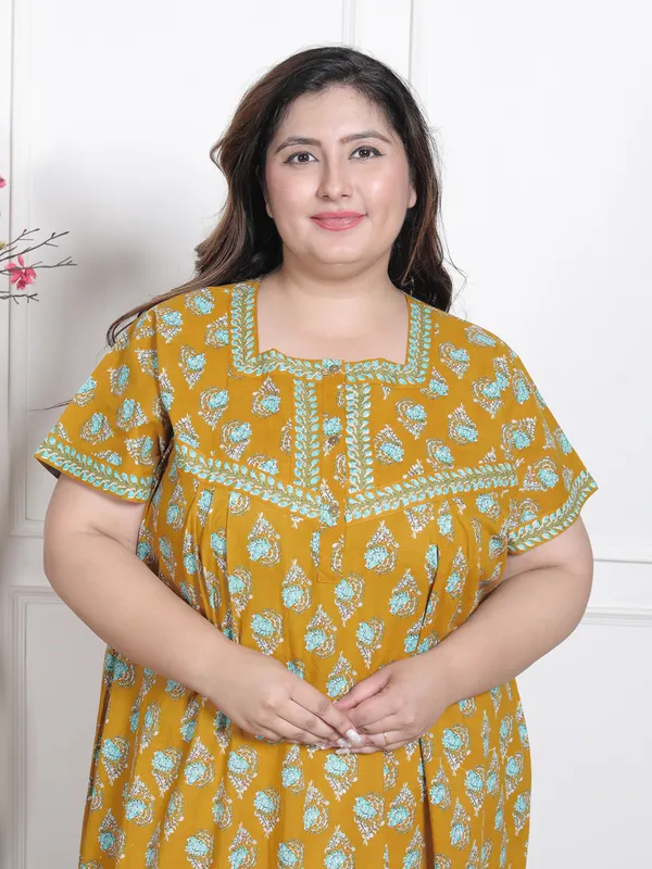 Stylish_&_Elegant__Cotton_Maxi_Printed_Short_Sleeves_Nighty_For_Women