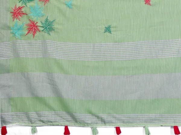 Green_Cotton_Linen_Saree_With_Unstitched_Blouse_Piece