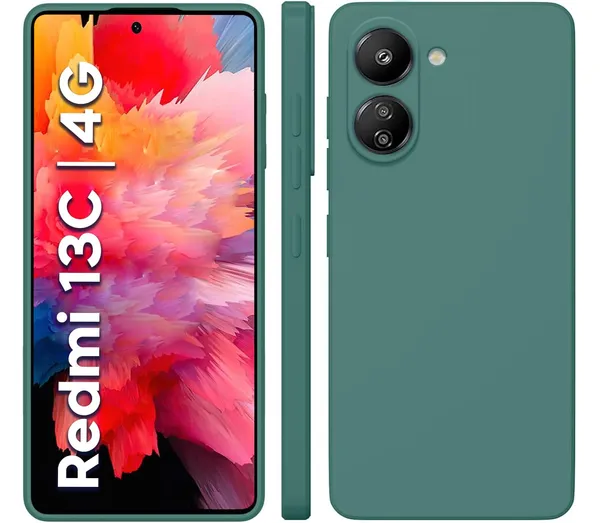 TRUEUPGRADE_Compatible_with_Mi_Redmi_13C_4G_/_Poco_C65_Back_Cover_Case,_Liquid_Silicone_Cover,_Full_Body_Protective_Cover,_Shockproof,_Slim_Phone_Cover,_Anti-Scratch_Soft_Microfiber_Lining_-_Green