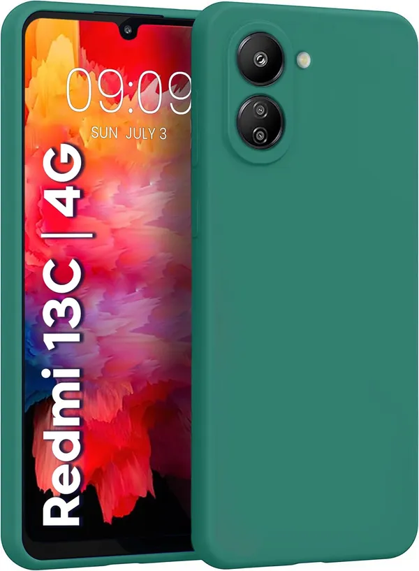 TRUEUPGRADE_Compatible_with_Mi_Redmi_13C_4G_/_Poco_C65_Back_Cover_Case,_Liquid_Silicone_Cover,_Full_Body_Protective_Cover,_Shockproof,_Slim_Phone_Cover,_Anti-Scratch_Soft_Microfiber_Lining_-_Green