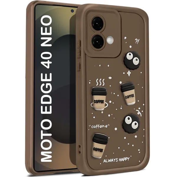 TRUEUPGRADE_Coffee_Case_for_Motorola_Moto_Edge_40_Neo_5G_|_Cute_3D_Cartoon_Ball_Design_|_Soft_Silicone_Back_Cover_for_Motorola_Moto_Edge_40_Neo_5G_|_Full_Body_&_Camera_Protection_|_Brown