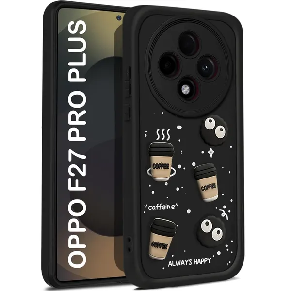 TRUEUPGRADE_Coffee_Case_for_Oppo_F27_Pro_Plus_5G_|_Cute_3D_Cartoon_Ball_Design_|_Soft_Silicone_Back_Cover_for_Oppo_F27_Pro_Plus_5G_|_Full_Body_&_Camera_Protection_|_Black