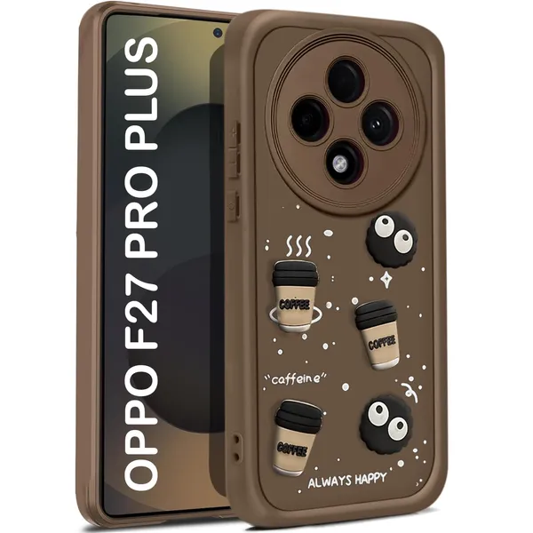 TRUEUPGRADE_Coffee_Case_for_Oppo_F27_Pro_Plus_5G_|_Cute_3D_Cartoon_Ball_Design_|_Soft_Silicone_Back_Cover_for_Oppo_F27_Pro_Plus_5G_|_Full_Body_&_Camera_Protection_|_Brown
