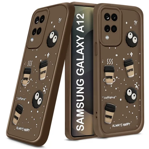 TRUEUPGRADE_Coffee_Case_for_Samsung_Galaxy_M12_/_F12_/_A12_|_Cute_3D_Cartoon_Ball_Design_|_Soft_Silicone_Back_Cover_for_Samsung_Galaxy_M12_/_F12_/_A12_|_Full_Body_&_Camera_Protection_|_Brown
