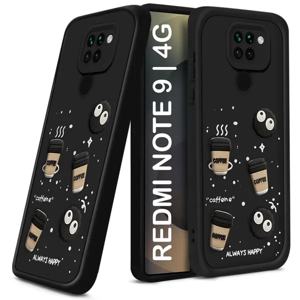 TRUEUPGRADE_Coffee_Case_for_Mi_Redmi_Note_9_|_Cute_3D_Cartoon_Ball_Design_|_Soft_Silicone_Back_Cover_for_Mi_Redmi_Note_9_|_Full_Body_&_Camera_Protection_|_Black