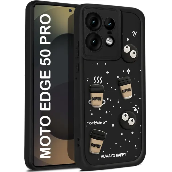 TRUEUPGRADE_Coffee_Case_for_Motorola_Moto_Edge_50_Pro_5G_|_Cute_3D_Cartoon_Ball_Design_|_Soft_Silicone_Back_Cover_for_Motorola_Moto_Edge_50_Pro_5G|_Full_Body_&_Camera_Protection_|_Black