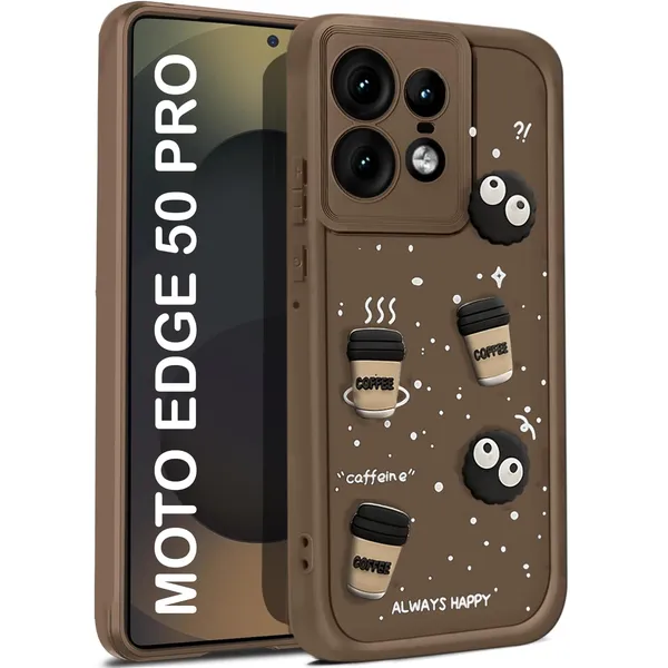 TRUEUPGRADE_Coffee_Case_for_Motorola_Moto_Edge_50_Pro_5G_|_Cute_3D_Cartoon_Ball_Design_|_Soft_Silicone_Back_Cover_for_Motorola_Moto_Edge_50_Pro_5G_|_Full_Body_&_Camera_Protection_|_Brown