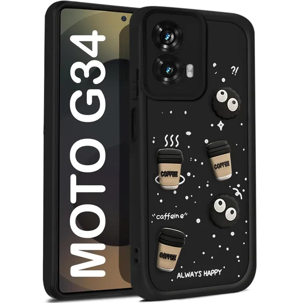 TRUEUPGRADE_Coffee_Case_for_Motorola_Moto_G34_/_G45_5G_|_Cute_3D_Cartoon_Ball_Design_|_Soft_Silicone_Back_Cover_for_Motorola_Moto_G34_/_G45_5G|_Full_Body_&_Camera_Protection_|_Black
