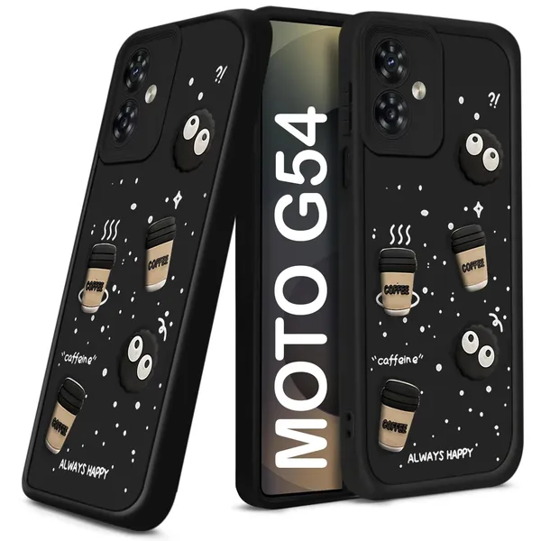 TRUEUPGRADE_Coffee_Case_for_Motorola_Moto_G54_5G_/_G64_5G_|_Cute_3D_Cartoon_Ball_Design_|_Soft_Silicone_Back_Cover_for_Motorola_Moto_G54_5G_/_G64_5G_|_Full_Body_&_Camera_Protection_|_Black