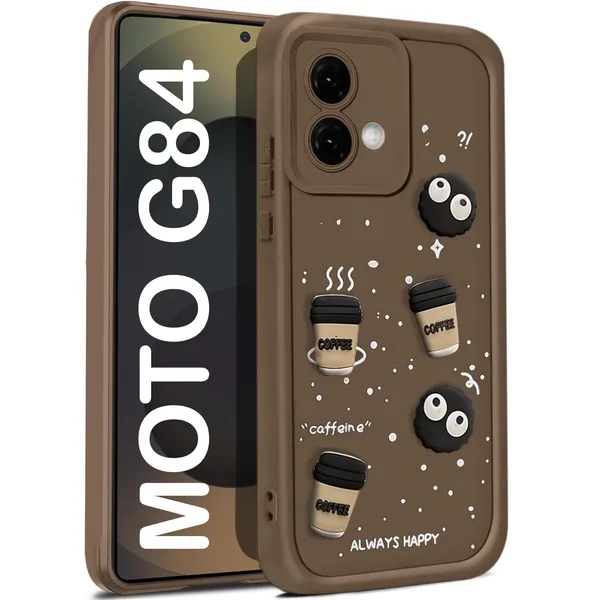 TRUEUPGRADE_Coffee_Case_for_Motorola_Moto_G84_5G_|_Cute_3D_Cartoon_Ball_Design_|_Soft_Silicone_Back_Cover_for_Motorola_Moto_G84_5G_|_Full_Body_&_Camera_Protection_|_Brown