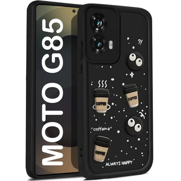 TRUEUPGRADE_Coffee_Case_for_Motorola_Moto_G85_5G_|_Cute_3D_Cartoon_Ball_Design_|_Soft_Silicone_Back_Cover_for_Motorola_Moto_G85_5G|_Full_Body_&_Camera_Protection_|_Black