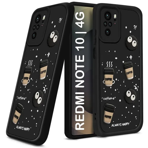 TRUEUPGRADE_Coffee_Case_for_Redmi_Note_10_4G_/_Note_10S_4G_|_Cute_3D_Cartoon_Ball_Design_|_Soft_Silicone_Back_Cover_for_Redmi_Note_10_4G_/_Note_10S_4G_|_Full_Body_&_Camera_Protection_|_Black