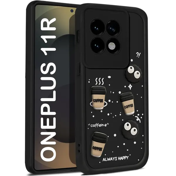 TRUEUPGRADE_Coffee_Case_for_OnePlus_11R_5G_|_Cute_3D_Cartoon_Ball_Design_|_Soft_Silicone_Back_Cover_for_OnePlus_11R_5G|_Full_Body_&_Camera_Protection_|_Black
