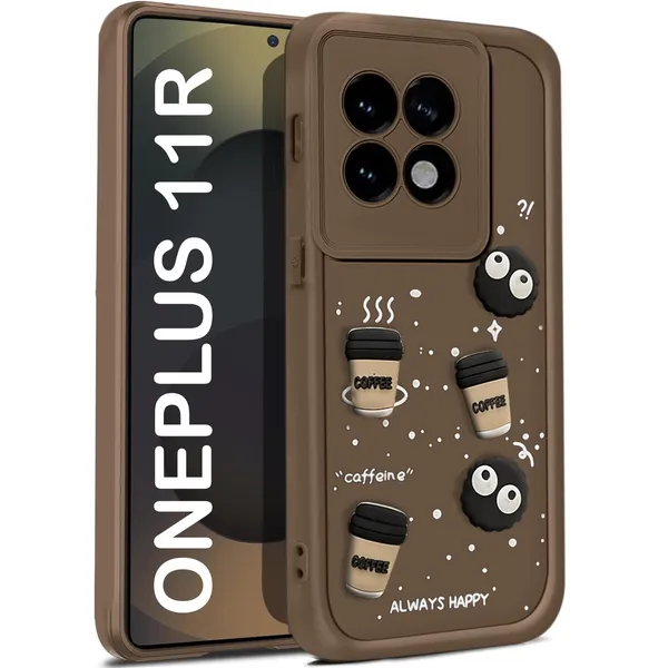 TRUEUPGRADE_Coffee_Case_for_OnePlus_11R_5G_|_Cute_3D_Cartoon_Ball_Design_|_Soft_Silicone_Back_Cover_for_OnePlus_11R_5G_|_Full_Body_&_Camera_Protection_|_Brown