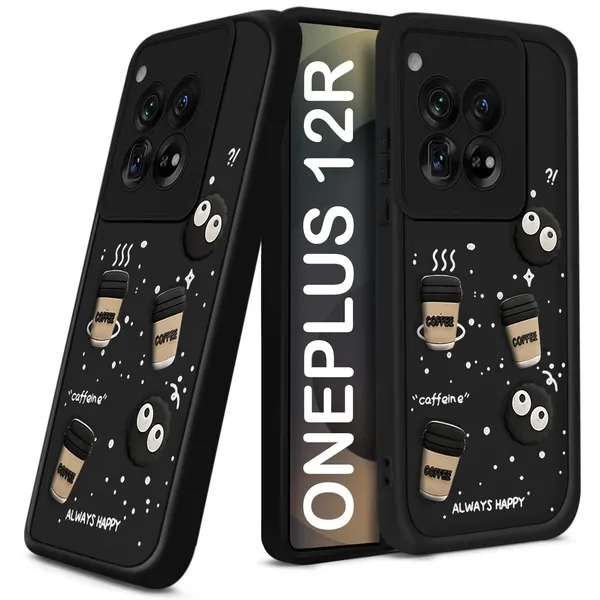 TRUEUPGRADE_Coffee_Case_for_OnePlus_12R_5G_|_Cute_3D_Cartoon_Ball_Design_|_Soft_Silicone_Back_Cover_for_OnePlus_12R_5G|_Full_Body_&_Camera_Protection_|_Black