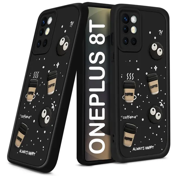 TRUEUPGRADE_Coffee_Case_for_OnePlus_8T_5G_|_Cute_3D_Cartoon_Ball_Design_|_Soft_Silicone_Back_Cover_for_OnePlus_8T_5G_|_Full_Body_&_Camera_Protection_|_Black