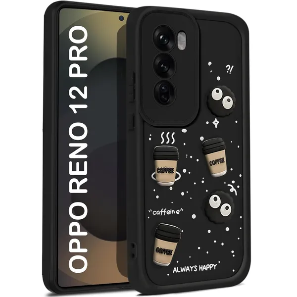 TRUEUPGRADE_Coffee_Case_for_Oppo_Reno_12_Pro_5G_|_Cute_3D_Cartoon_Ball_Design_|_Soft_Silicone_Back_Cover_for_Oppo_Reno_12_Pro_5G|_Full_Body_&_Camera_Protection_|_Black