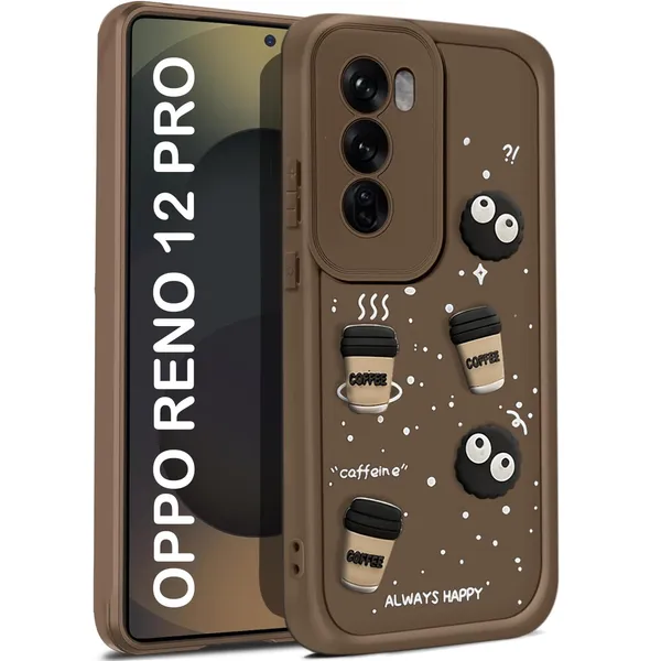 TRUEUPGRADE_Coffee_Case_for_Oppo_Reno_12_Pro_5G_|_Cute_3D_Cartoon_Ball_Design_|_Soft_Silicone_Back_Cover_for_Oppo_Reno_12_Pro_5G|_Full_Body_&_Camera_Protection_|_Brown