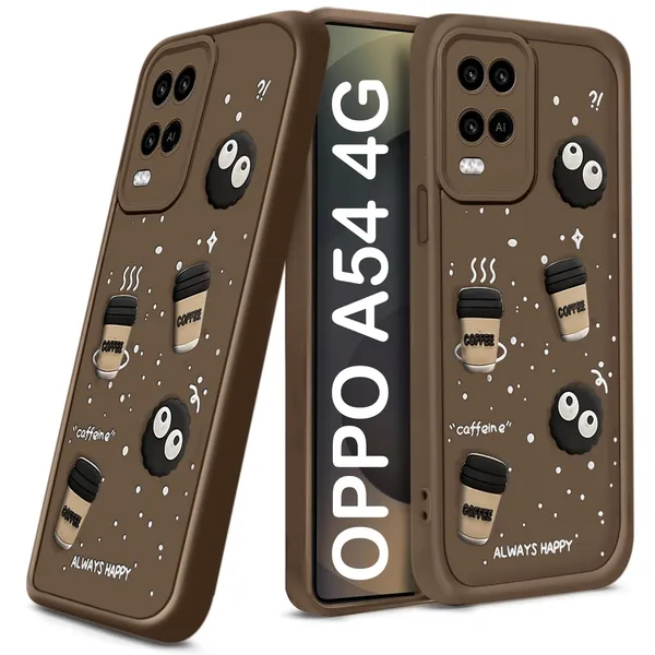 TRUEUPGRADE_Coffee_Case_for_Oppo_A54_|_Cute_3D_Cartoon_Ball_Design_|_Soft_Silicone_Back_Cover_for_Oppo_A54_|_Full_Body_&_Camera_Protection_|_Brown