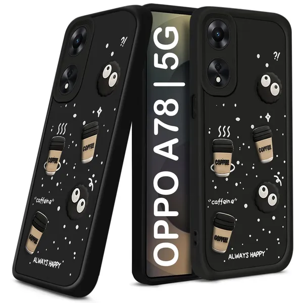 TRUEUPGRADE_Coffee_Case_for_Oppo_A78_5G_|_Cute_3D_Cartoon_Ball_Design_|_Soft_Silicone_Back_Cover_for_Oppo_A78_5G_|_Full_Body_&_Camera_Protection_|_Black