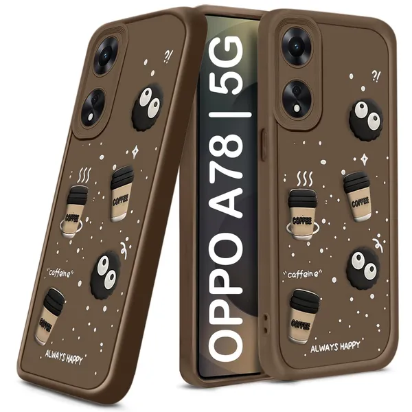 TRUEUPGRADE_Coffee_Case_for_Oppo_A78_5G_|_Cute_3D_Cartoon_Ball_Design_|_Soft_Silicone_Back_Cover_for_Oppo_A78_5G_|_Full_Body_&_Camera_Protection_|_Brown