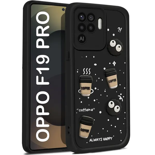 TRUEUPGRADE_Coffee_Case_for_Oppo_F19_Pro_|_Cute_3D_Cartoon_Ball_Design_|_Soft_Silicone_Back_Cover_for_Oppo_F19_Pro_|_Full_Body_&_Camera_Protection_|_Black