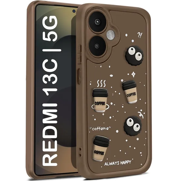 TRUEUPGRADE_Coffee_Case_for_Redmi_13C_5G_/_Poco_M6_5G_|_Cute_3D_Cartoon_Ball_Design_|_Soft_Silicone_Back_Cover_for_Redmi_13C_5G_/_Poco_M6_5G_|_Full_Body_&_Camera_Protection_|_Brown