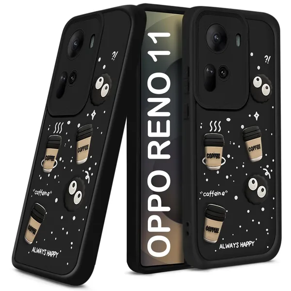 TRUEUPGRADE_Coffee_Case_for_Oppo_Reno_11_5G_|_Cute_3D_Cartoon_Ball_Design_|_Soft_Silicone_Back_Cover_for_Oppo_Reno_11_5G|_Full_Body_&_Camera_Protection_|_Black